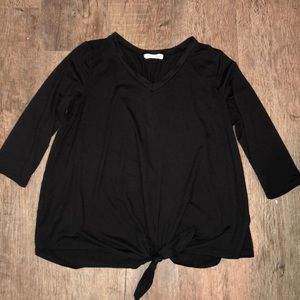 3/4 sleeve v-neck blouse with front tie